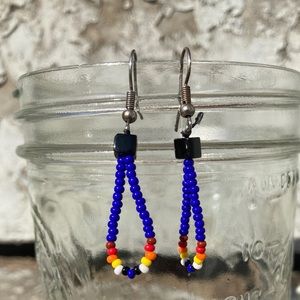Handmade Native American Seed Bead Dangle Drop Earrings Pierced Ears